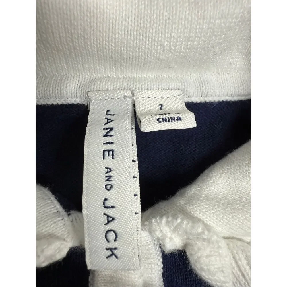 Janie & Jack The Avenue Sweater Top Blue White Cotton Size 7 Collared